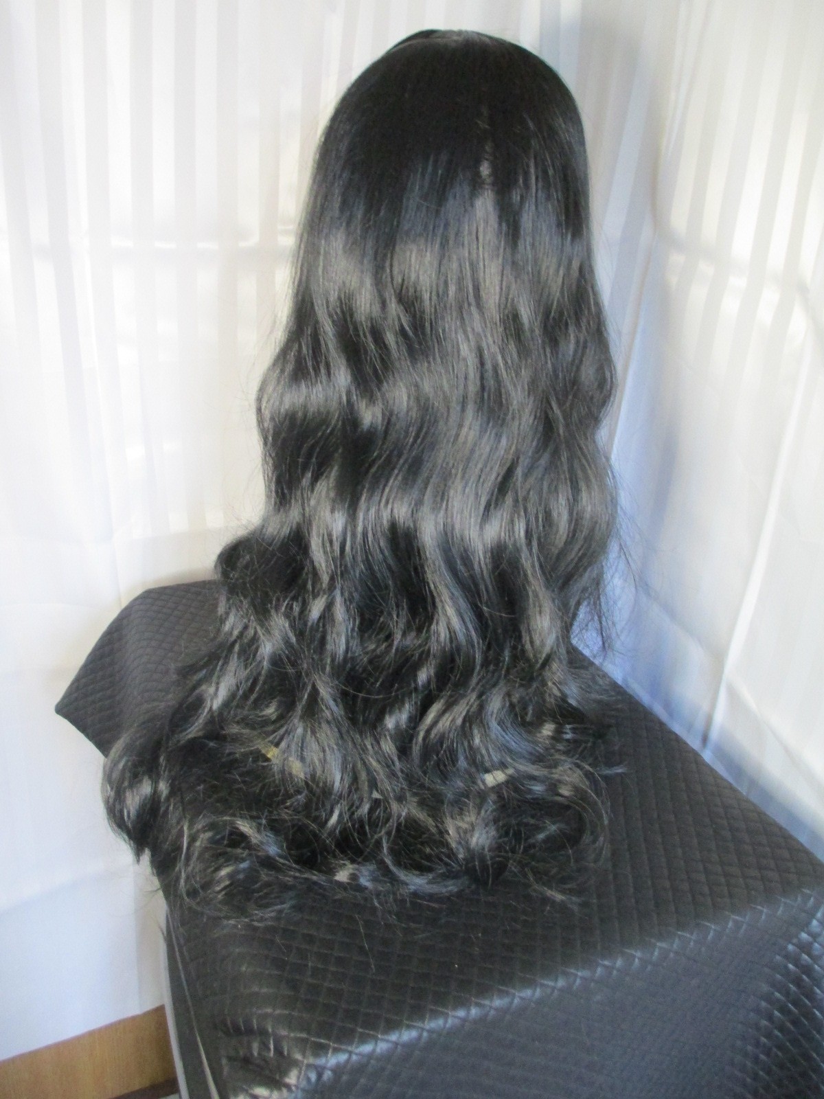 Long wig black color 1 soft curls skin part center easy to style heat safe New
