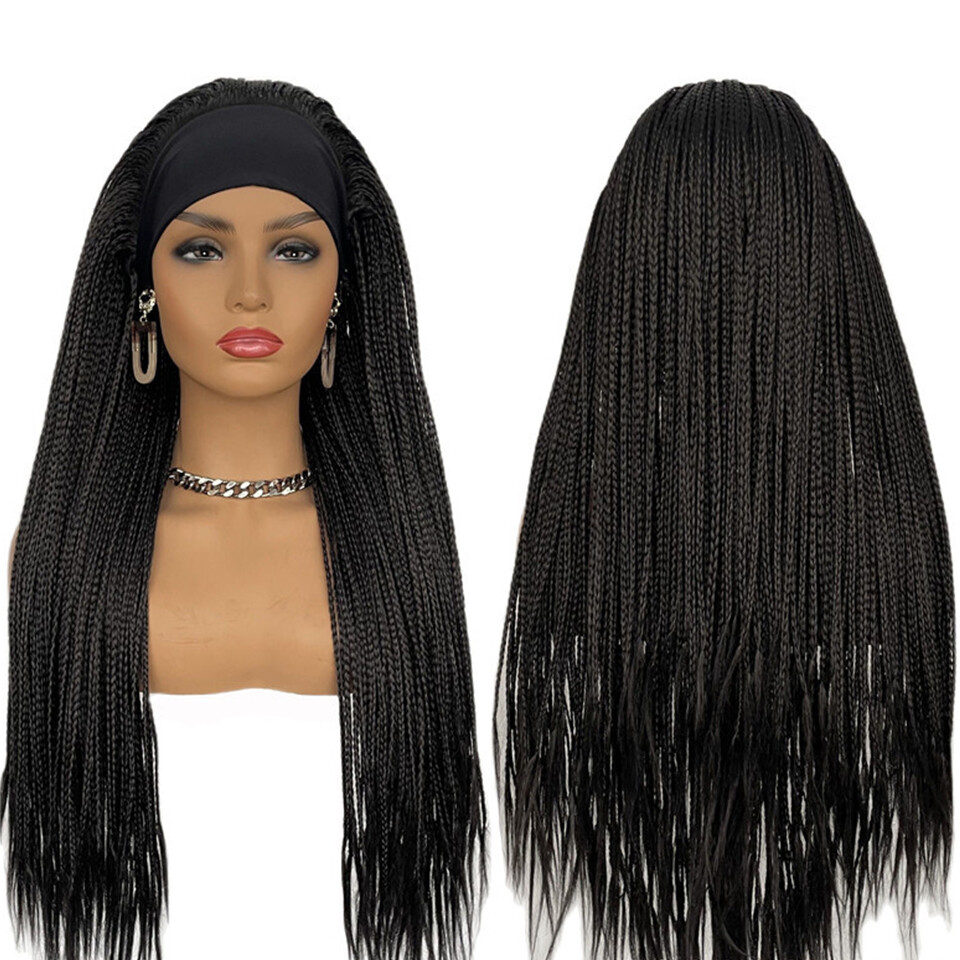 26″ Box Braided Wigs with Headband for Black Women Synthetic Braiding Wigs Wrap