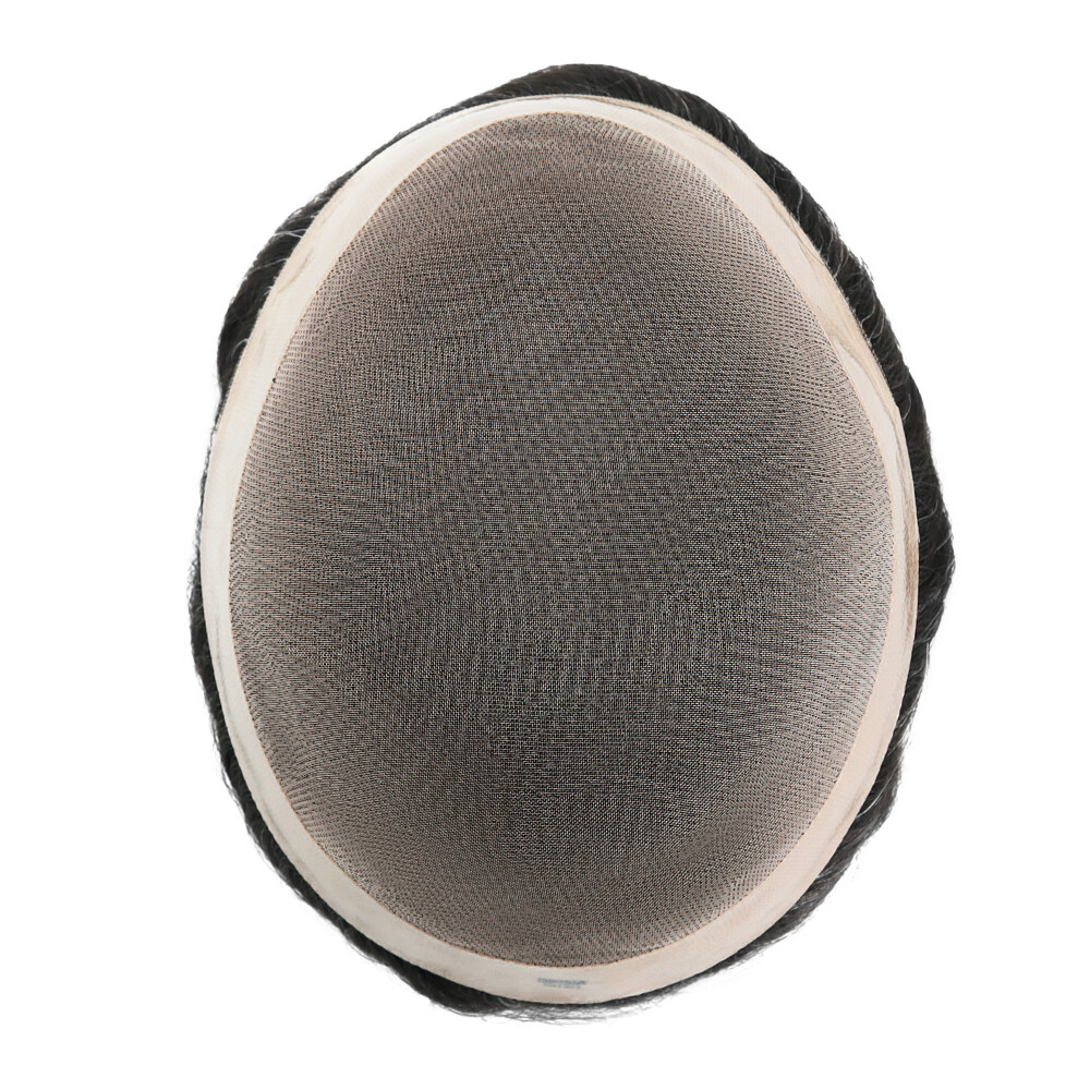 Mens Toupee Fine Mono Hair Replacement System Poly Skin Grey Hairpiece 8×10