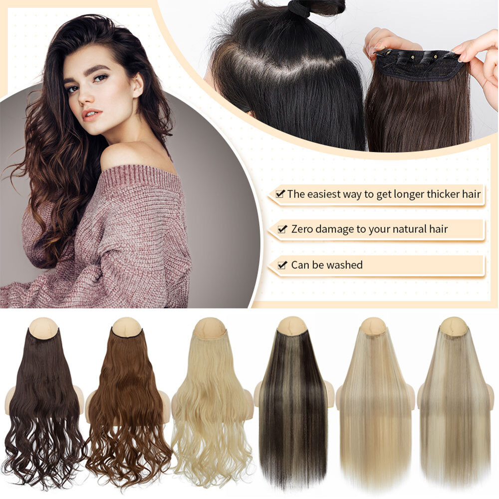 NEW Thick Wavy One Piece Clip In On Hair Extensions 3/4 Head 5 Clips Hairpieces