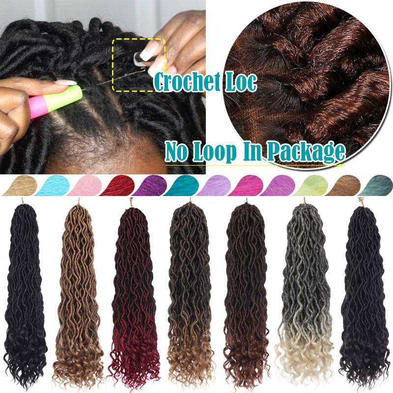 US Purple Goddess Faux Locs Crochet Braids Hair Extensions Curly Ends Dreadlocks