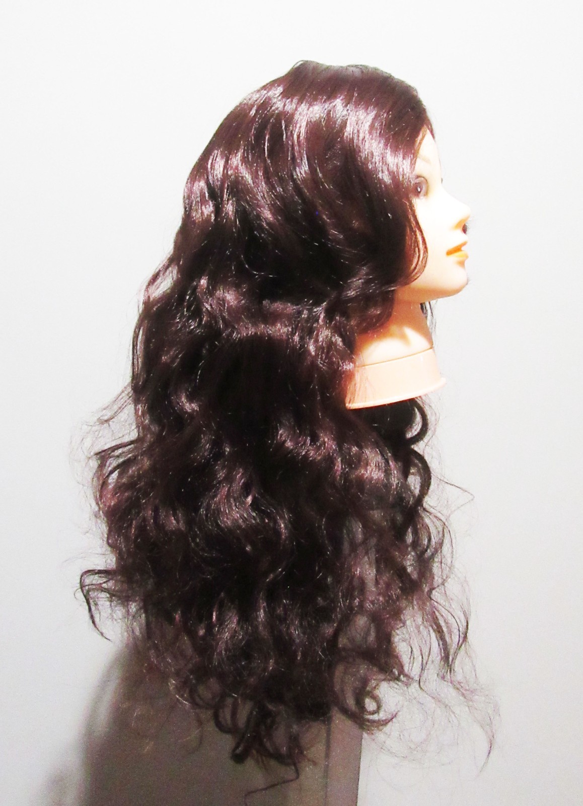 Long Wavy Burgundy Red Synthetic Wig Side Bangs Heat Resistant Daily Use