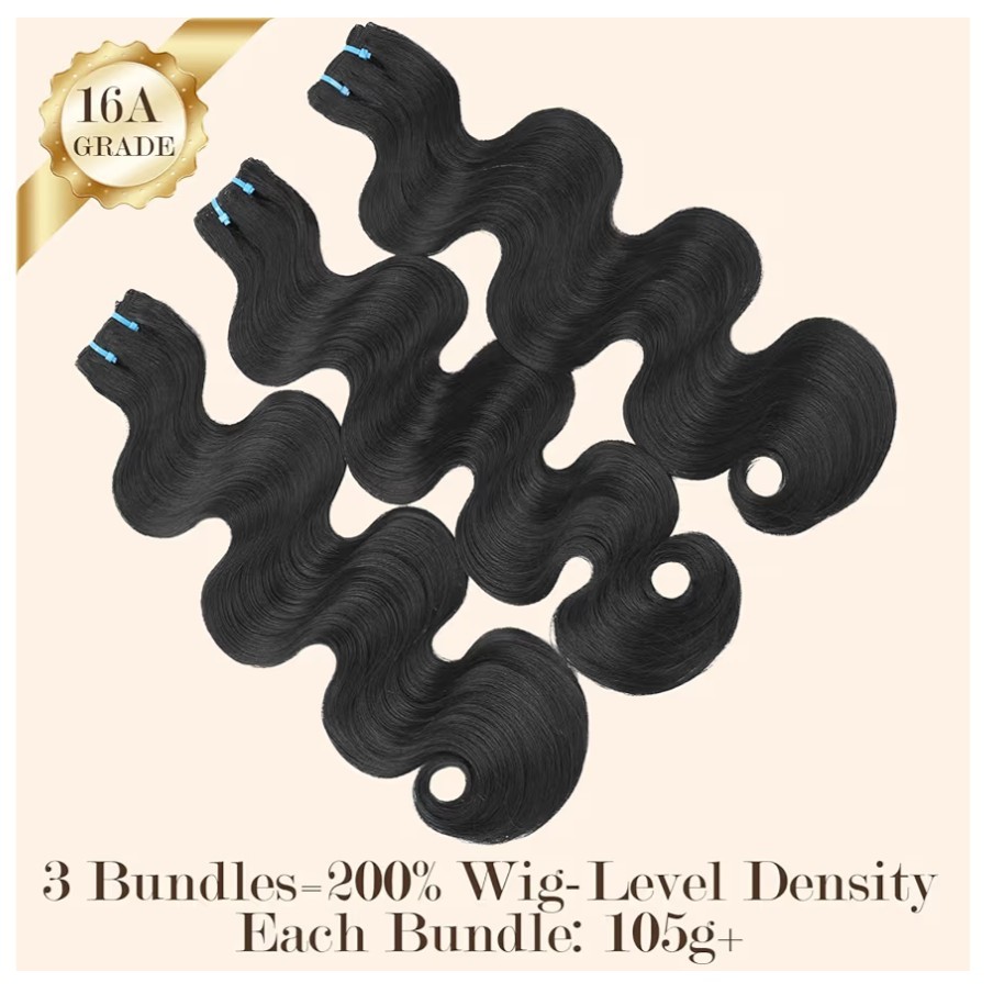 16A Quality Raw Indian Body Wave Human Hair Bundles 14” 16” 18” 3 Bundle Set GWP