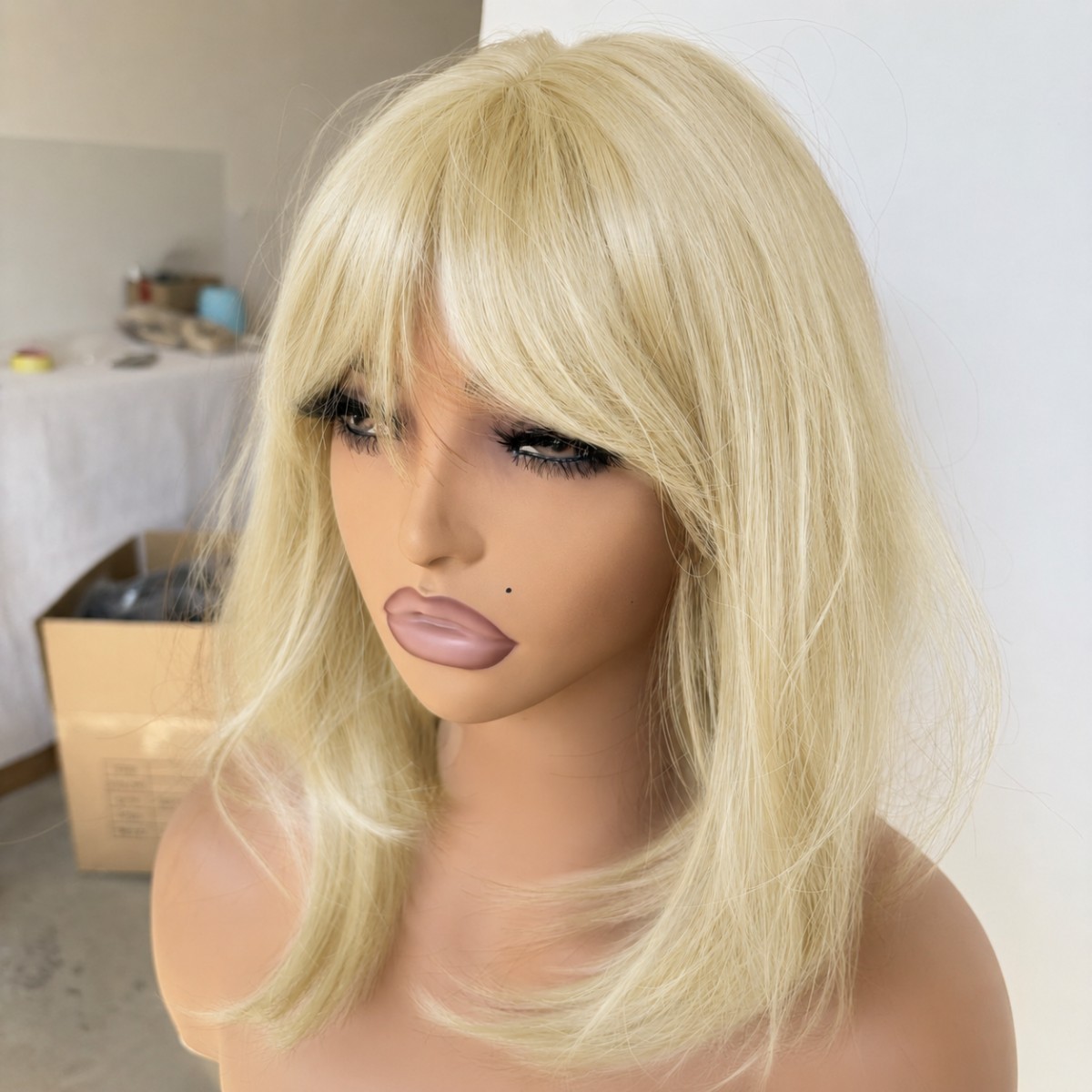Short Straight Women Synthetic Hair Dress Up Wig With Fringe Blonde