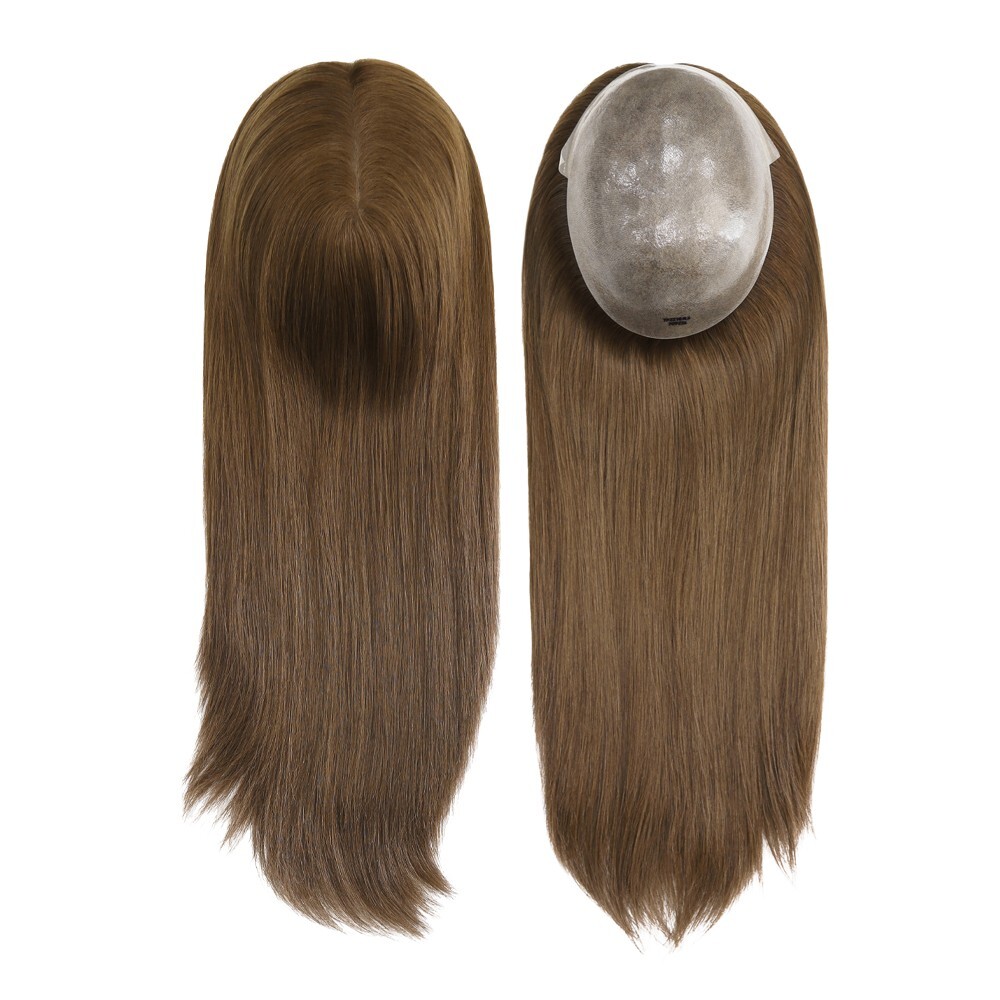 Women Top Pieces Topper Remy Human Hair Brown 18” Long Hair TP22 7×9 #L6