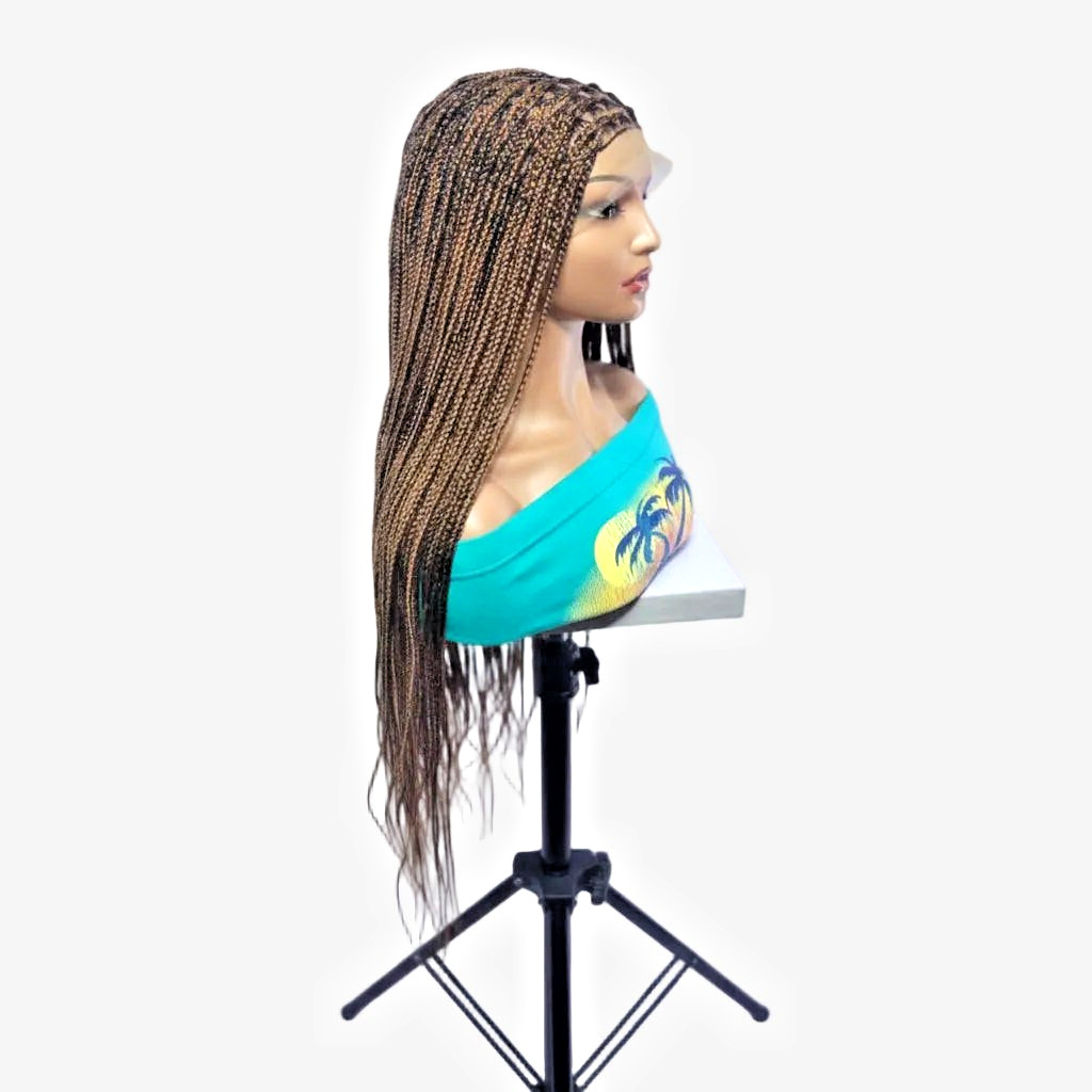 HD Full Lace Cap with Baby Hair. Brown Knotless Braids Braided Wig.