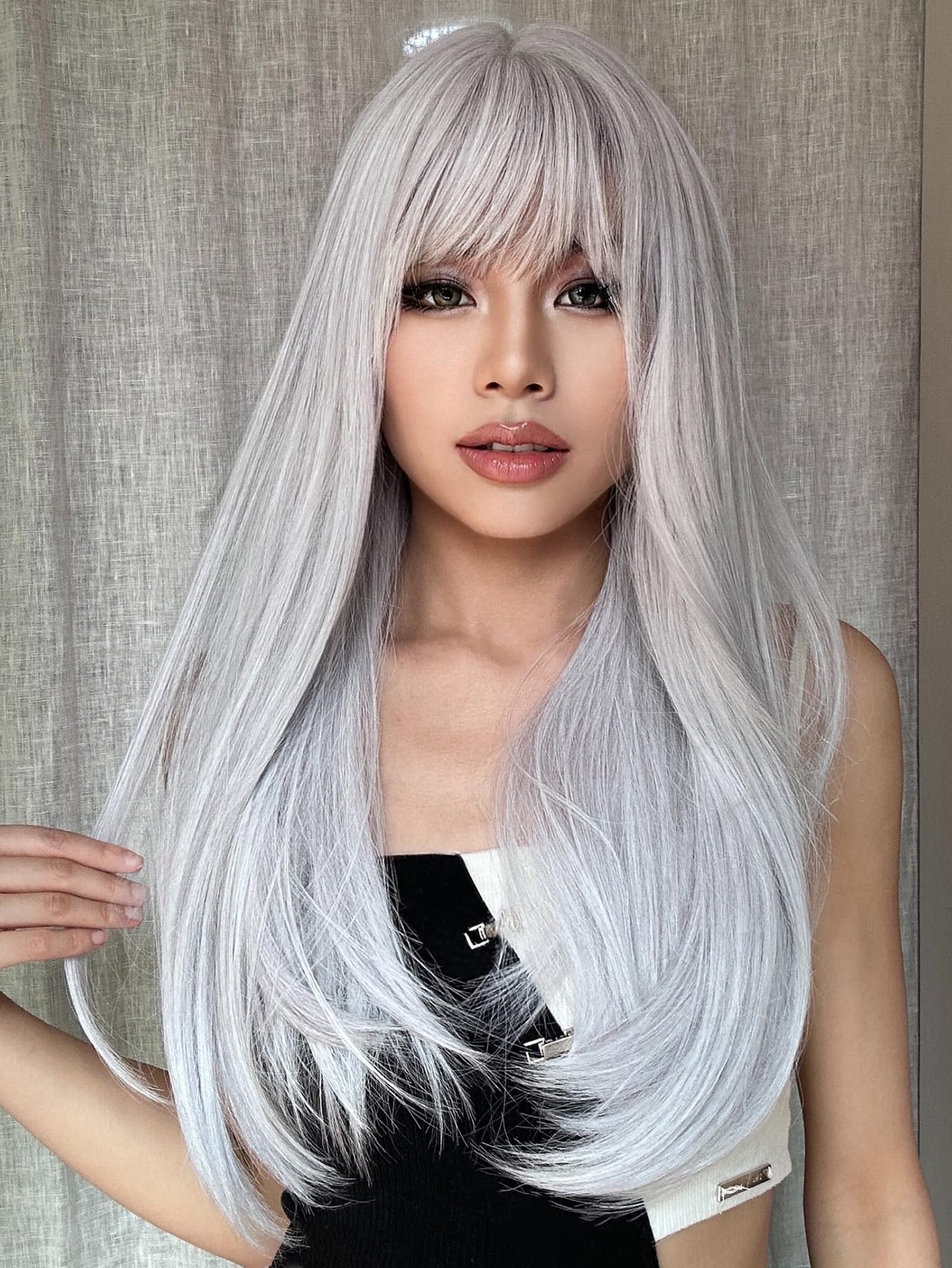 White Wig with Bangs Long Straight White Wigs for Women Cosplay Wigs for Gril…