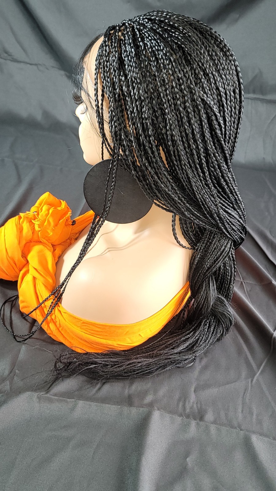 Braided Wig Full Lace Glueless Micro Braids Cornrows Jet Black #1 Handmade 24 in