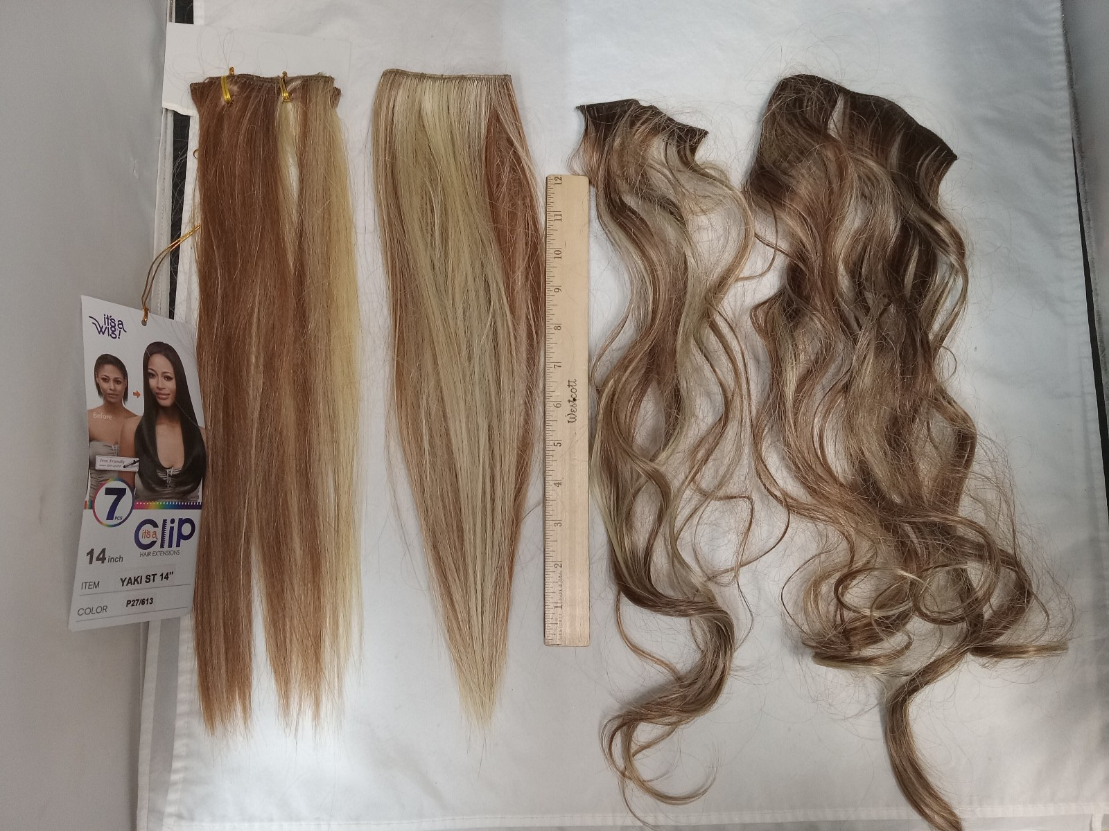 Lot of 9 Brown And Blonde Highlight Clip In Comb Hair Extensions Set