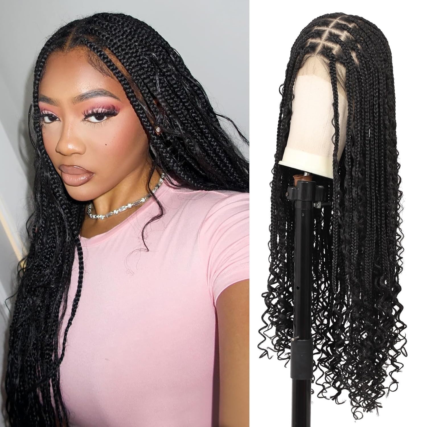 36″ Boho Braided Wigs for Women 13×8 Inch Hd Lace Front Box Braid Wig Knotles…
