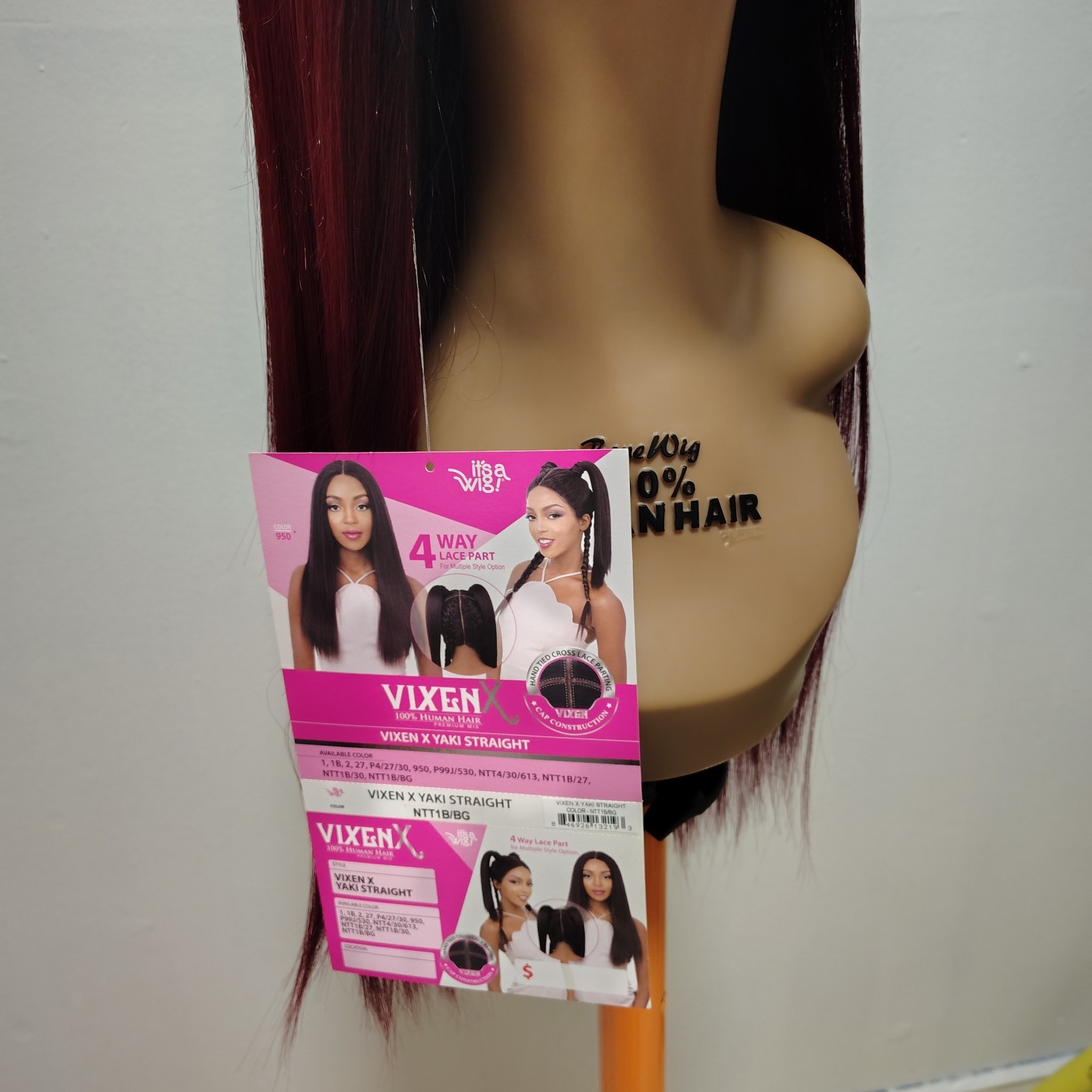 Vixen Human Hair Lace Front Free-Part Yaki Straight Wig 24in 1B/BG NT1B/BG