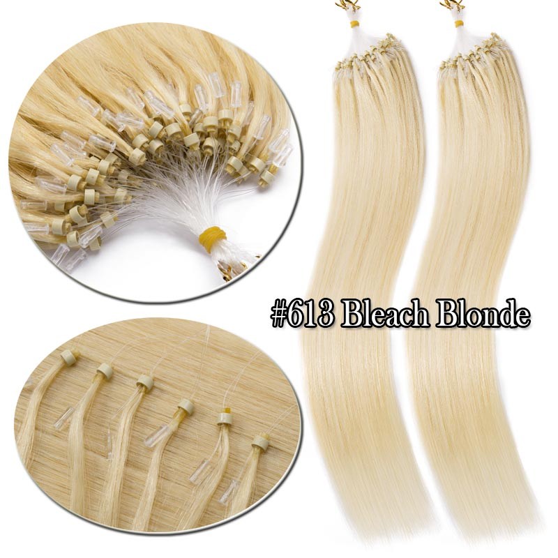 200G 100% Remy Micro Loop Ring Beads Human Hair Extensions Black Brown Blonde US