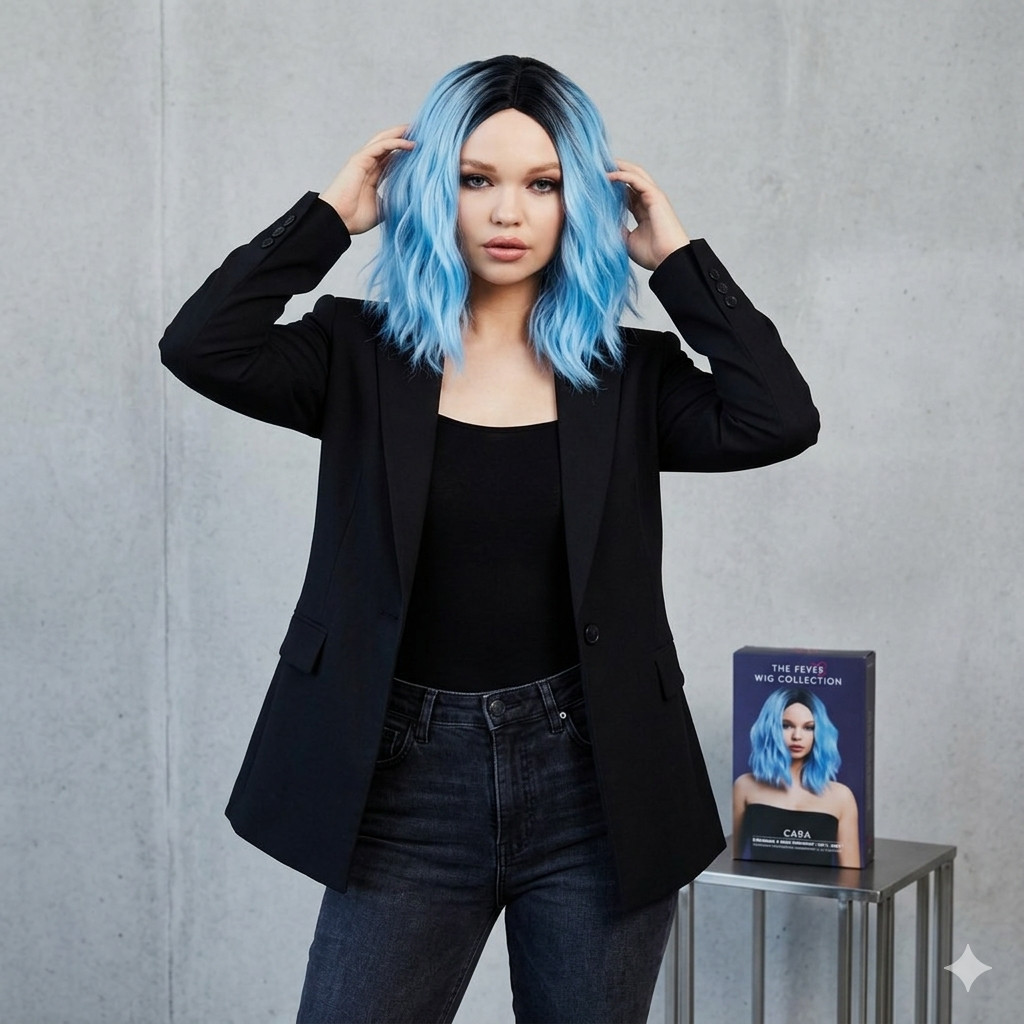 Fever Cara Wig baby blue black ombre woman soft wave daily dance stage actress