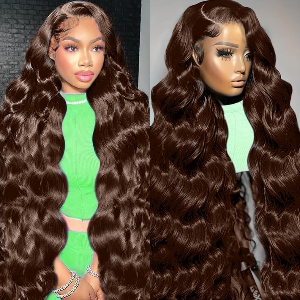 30″ 13×6 Chocolate Brown Lace Front Wig – HD Body Wave, 200% Density, Pre-Plucke