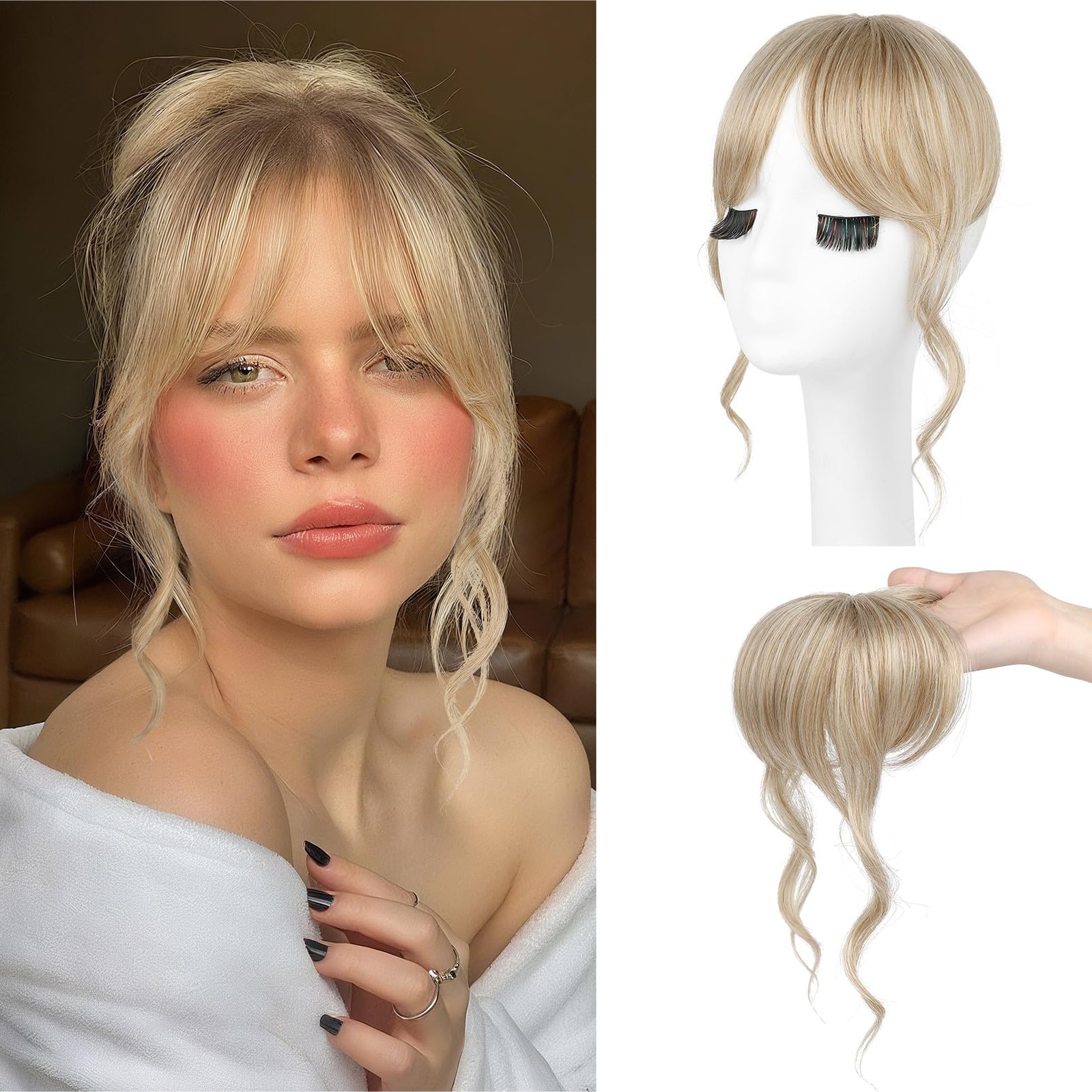 Flufymooz Clip in Bangs,12 Inch French Bang Fringe with Temples Hairpieces fo…