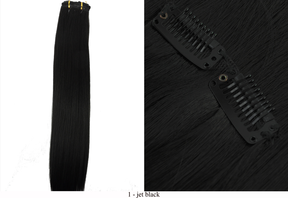 Recurlable Human Hair Mix Blend CLIP ON IN Extensions 10 pc – Yaki Straight 22″