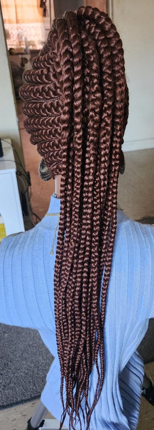 Fully hand braided Ghana banana cornrows wig poney tail libre Dark brown