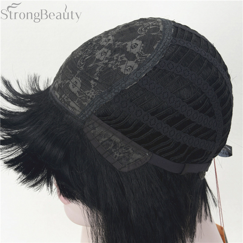 Synthetic Short Yaki Straight Wig Neat Bang Bob Black/Blonde Women’s Wigs