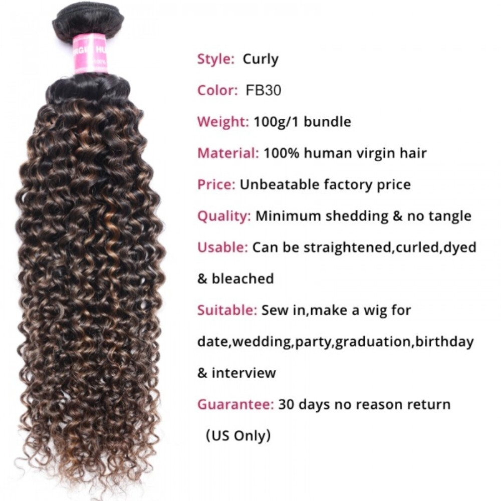 UNice Cambodian Ombre Balayage Brown Curly 3 Bundles Human Hair Extension Weaves