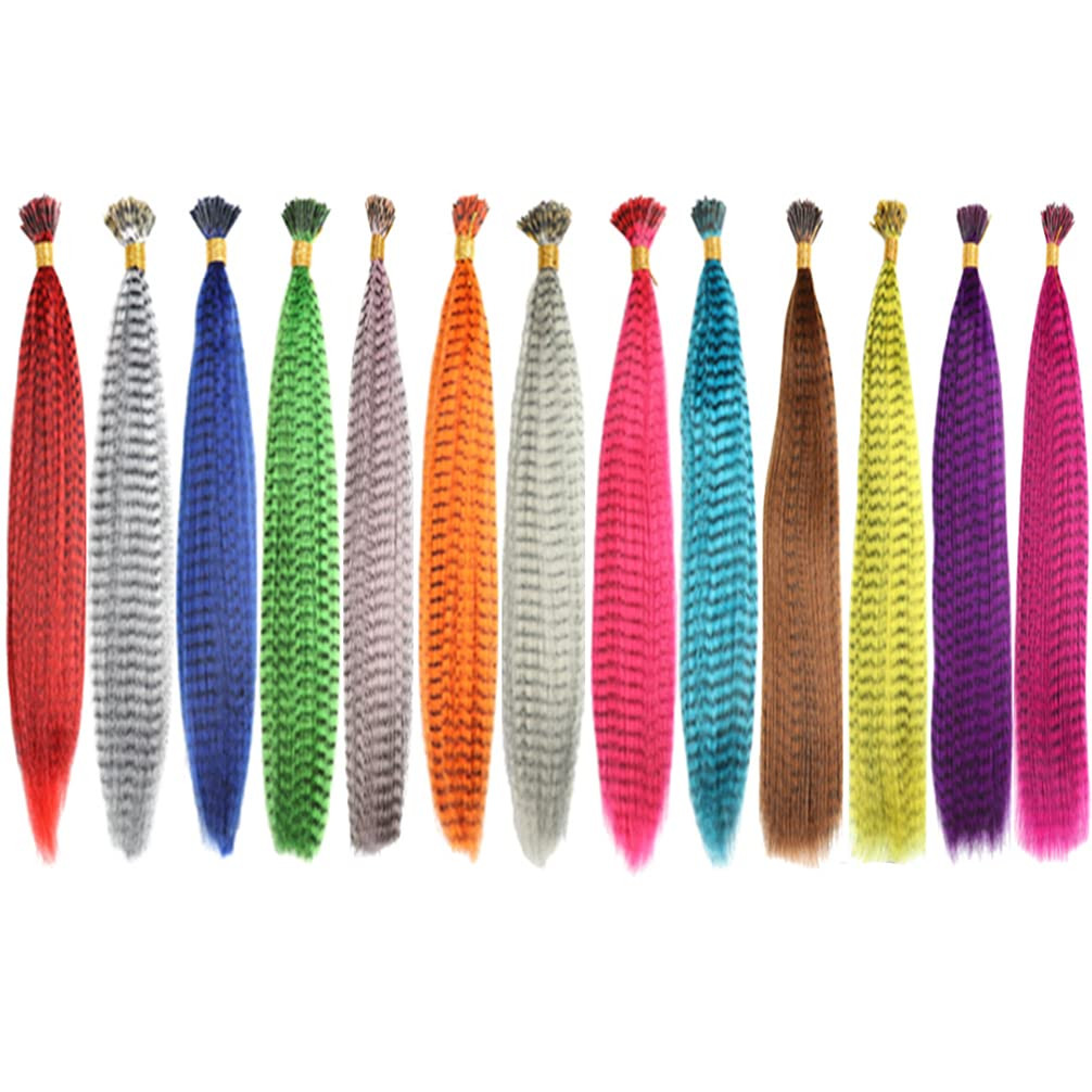 13Pcs Synthetic Feather Hair Extensions for Women 20Inch Hairpieces with 100Pcs