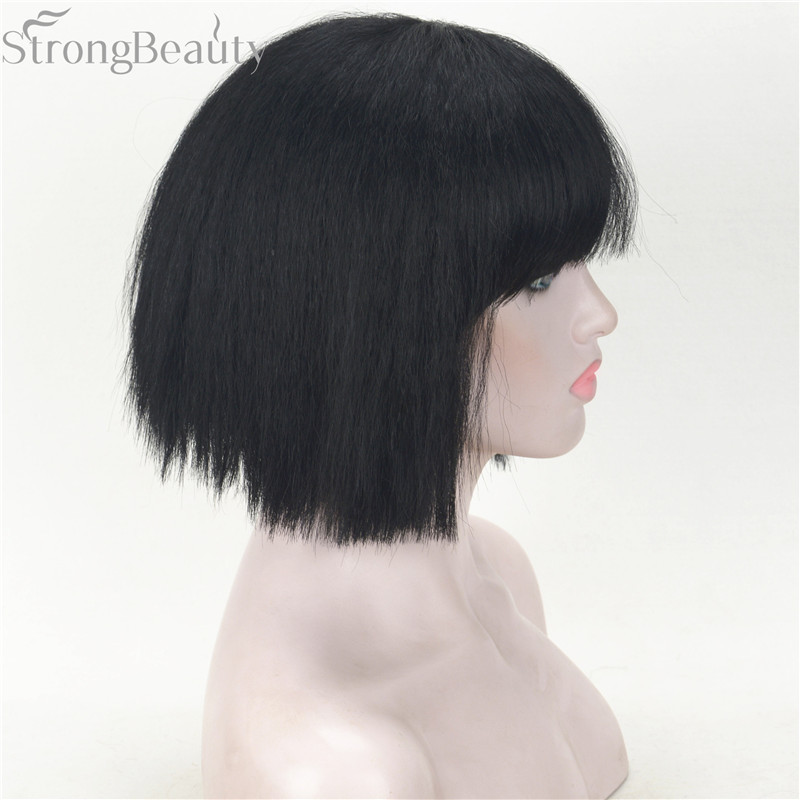 Synthetic Short Yaki Straight Wig Neat Bang Bob Black/Blonde Women’s Wigs
