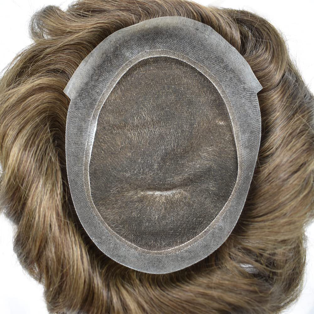 Mens Toupee Swiss Lace Hairpiece Poly Pu Skin Around Hair System Replacement US