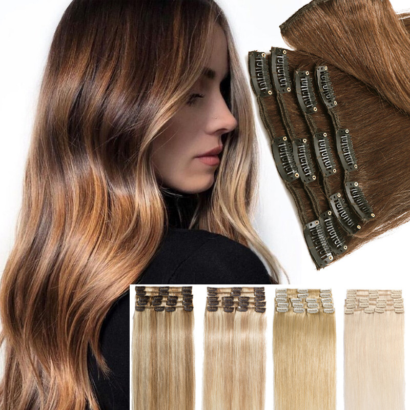 CLEARANCE Clip in Human Hair Extensions Full Head Real Remy Hair 20″22″24″ Long