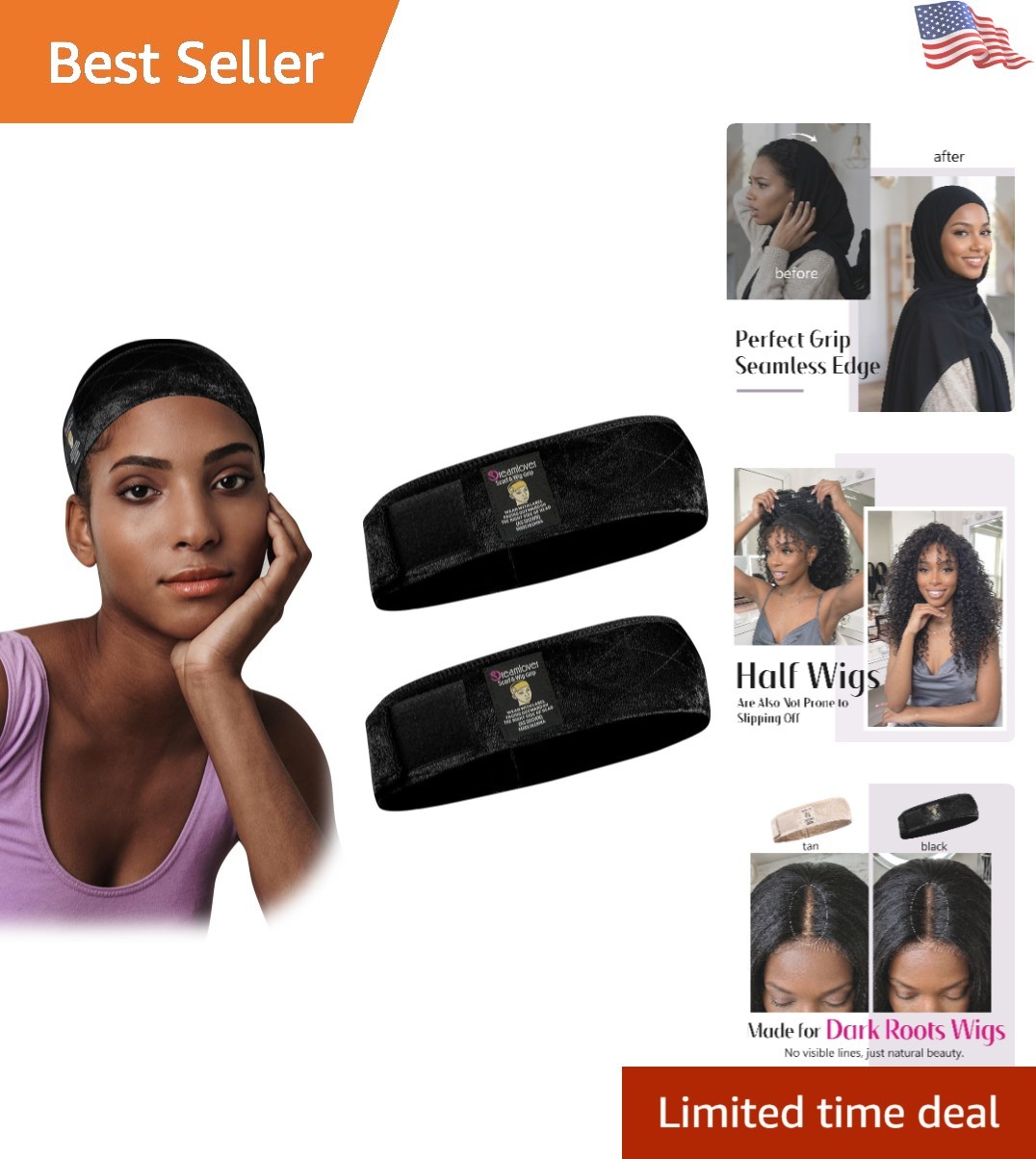 Wig Grip Band – Adjustable Headband for Secure Wig Wear, Black, 2 Pieces