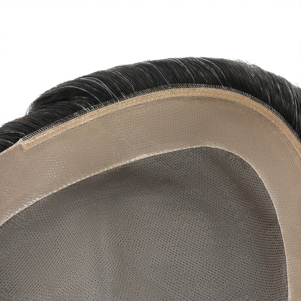 Mens Toupee Human Hair Replacement System Fine Mono Grey Hair Pieces Mens Wigs