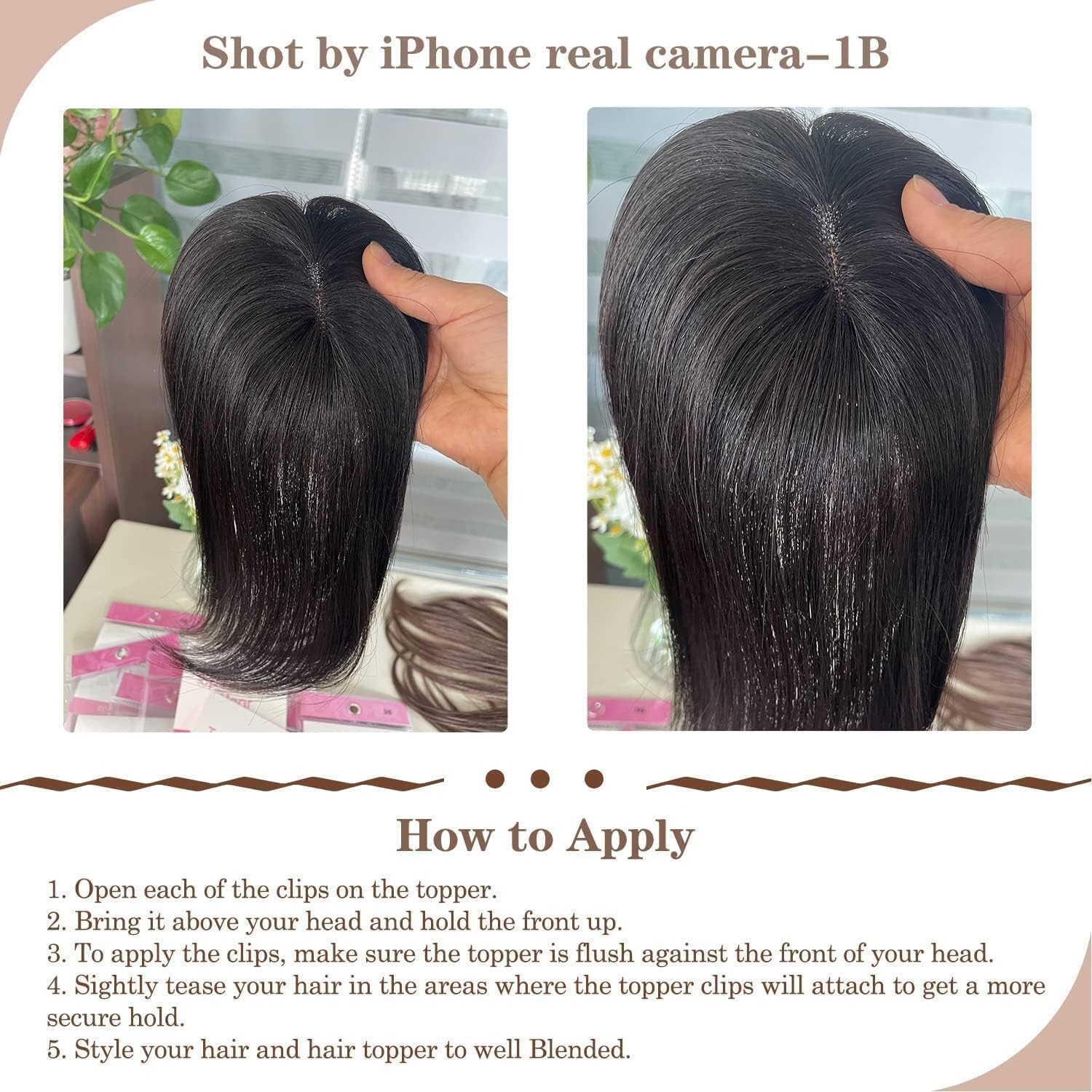 360° 10in Human Hair Topper w/ Bangs 3″x3.5″ Silk Base #1B Natural Black Wiglet