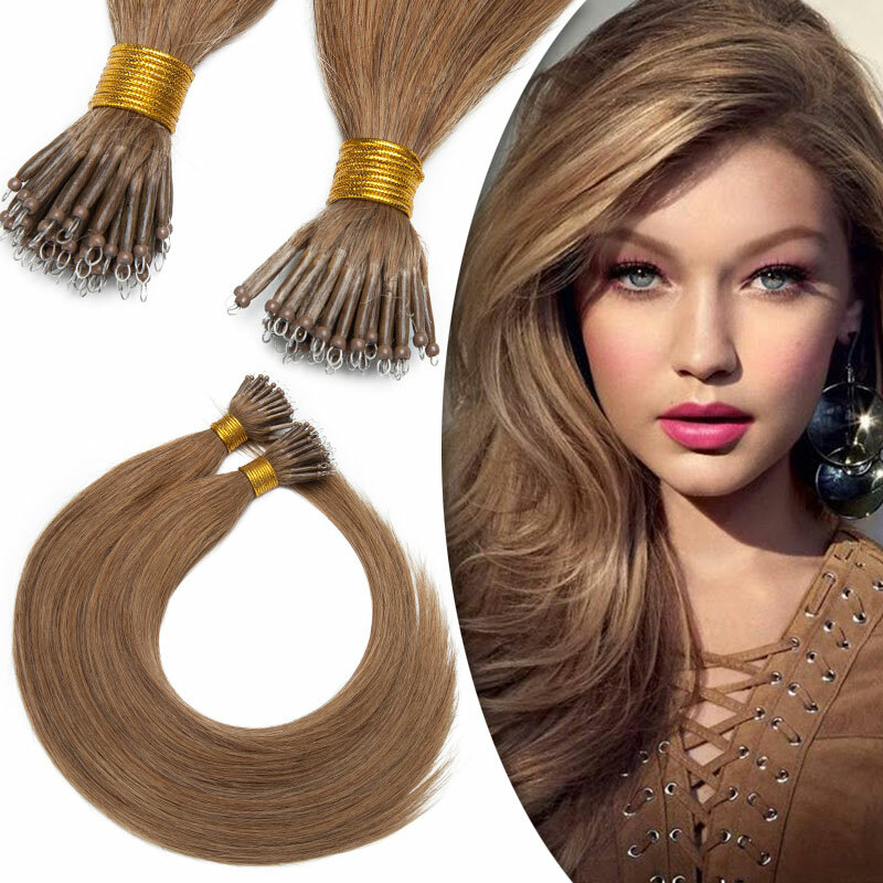 300S Thick Remy Real Human Hair Extensions Nano Ring Tiny Micro Beads Tip Blonde