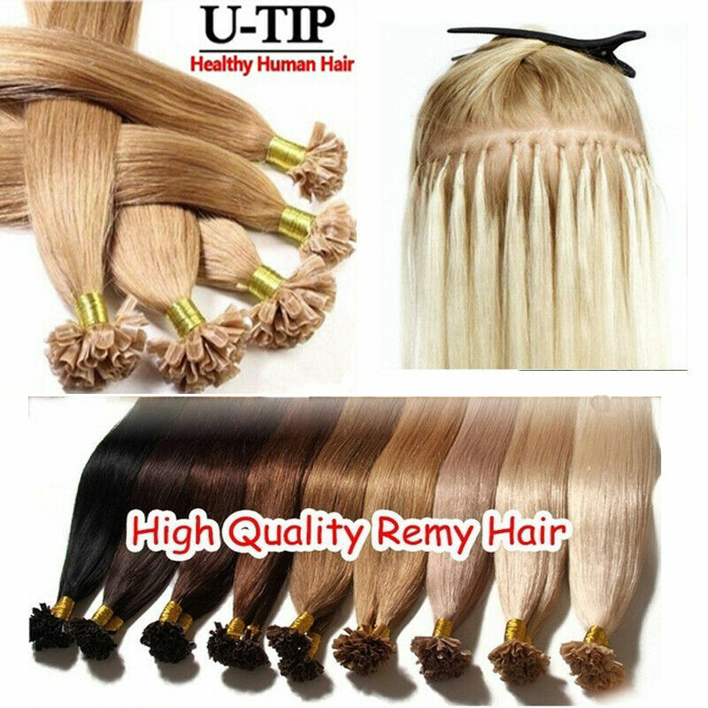 Pre Bonded Keratin Glue Nail U Tip 100% Real Remy Human Hair Extensions Thick 1g