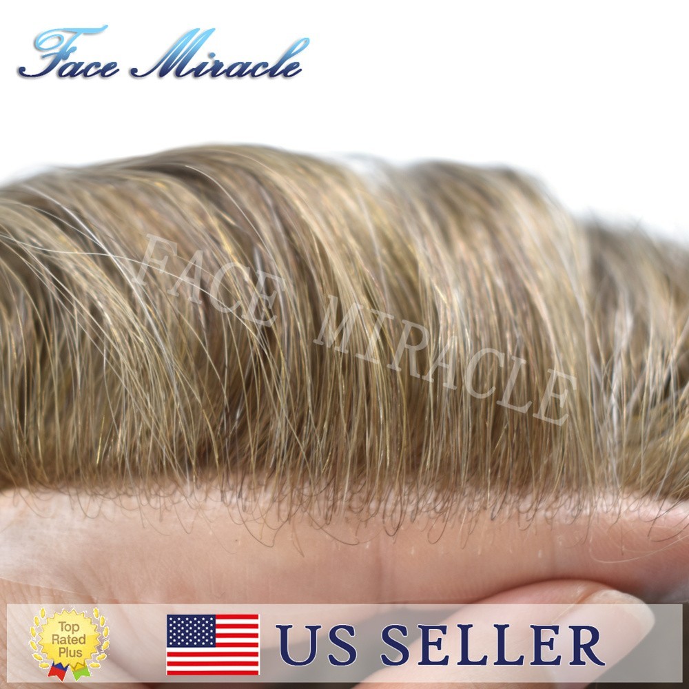 0.04mm Ultra Thin Skin Mens Toupee Human Hair System Black Brown Blonde Gray Wig