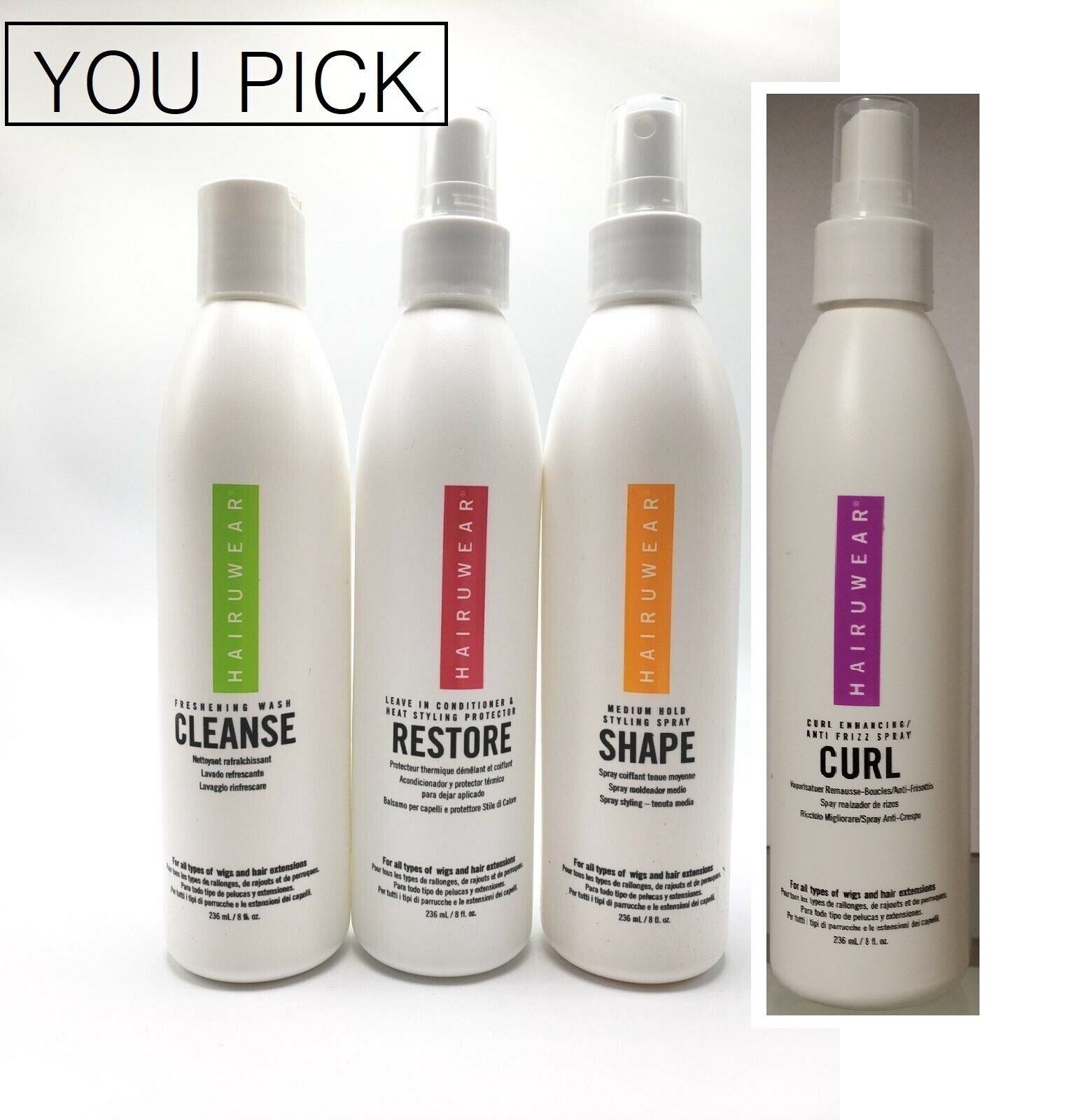 HairUwear For all types of Wig, Hairpiece Shampoo/ Restore/ Shape/ Curl-YOU PICK