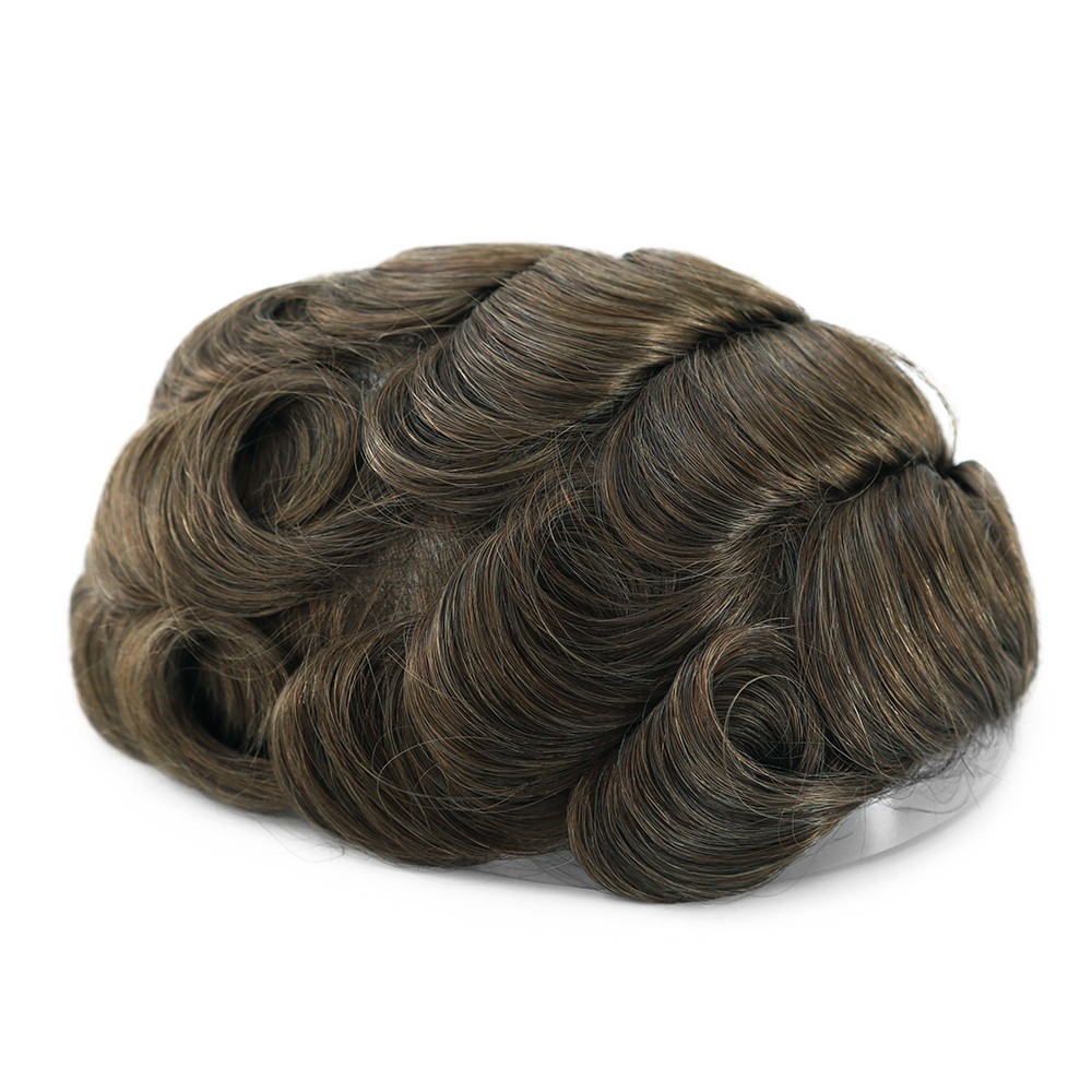 Mens Toupee Human Hair Replacement System Hairpiece 0.03mm Ultra Thin Skin8x10#7