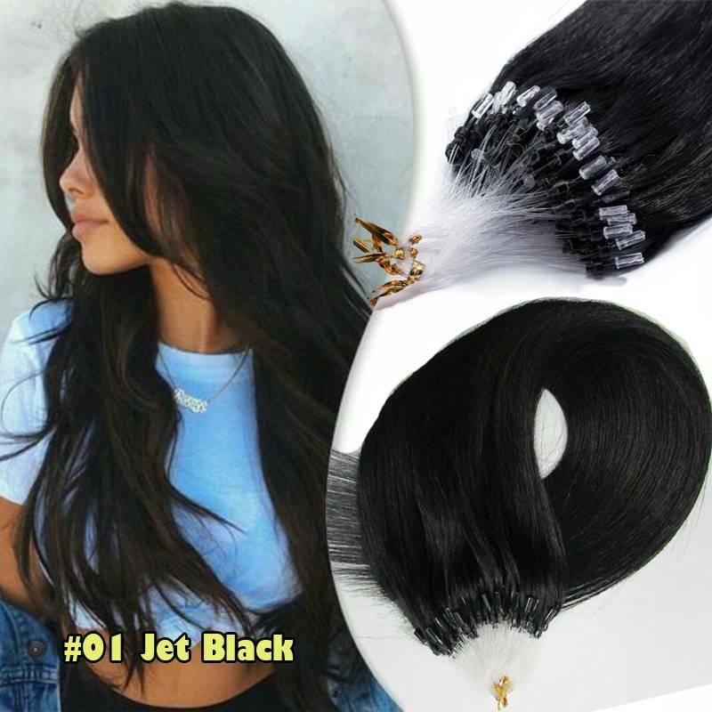 200G 100% Remy Micro Loop Ring Beads Human Hair Extensions Black Brown Blonde US
