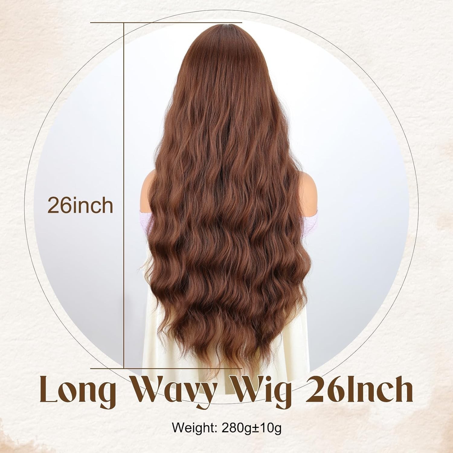 Soft Natural Look – 26-Inch Light Brown & Blonde Wavy Wig with Adjustable Bangs