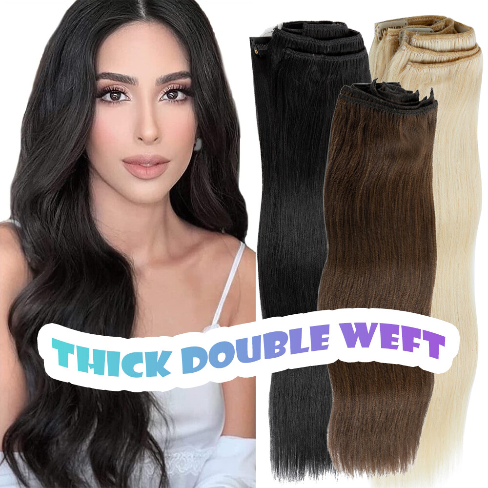 Premium Double Weft 100% Real Clip in Remy Human Hair Extensions Full Head 200g+