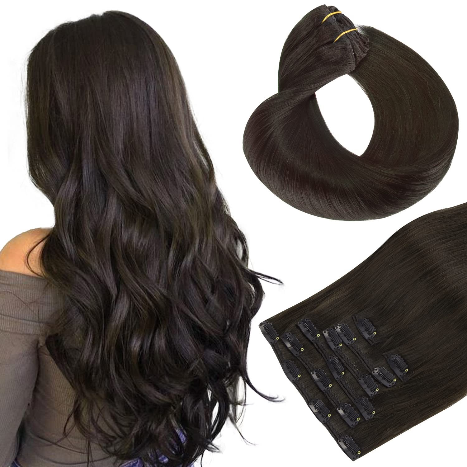 Effortless Volume with Dark Brown 18 Inch Clip In Hair Extensions, 120g Set