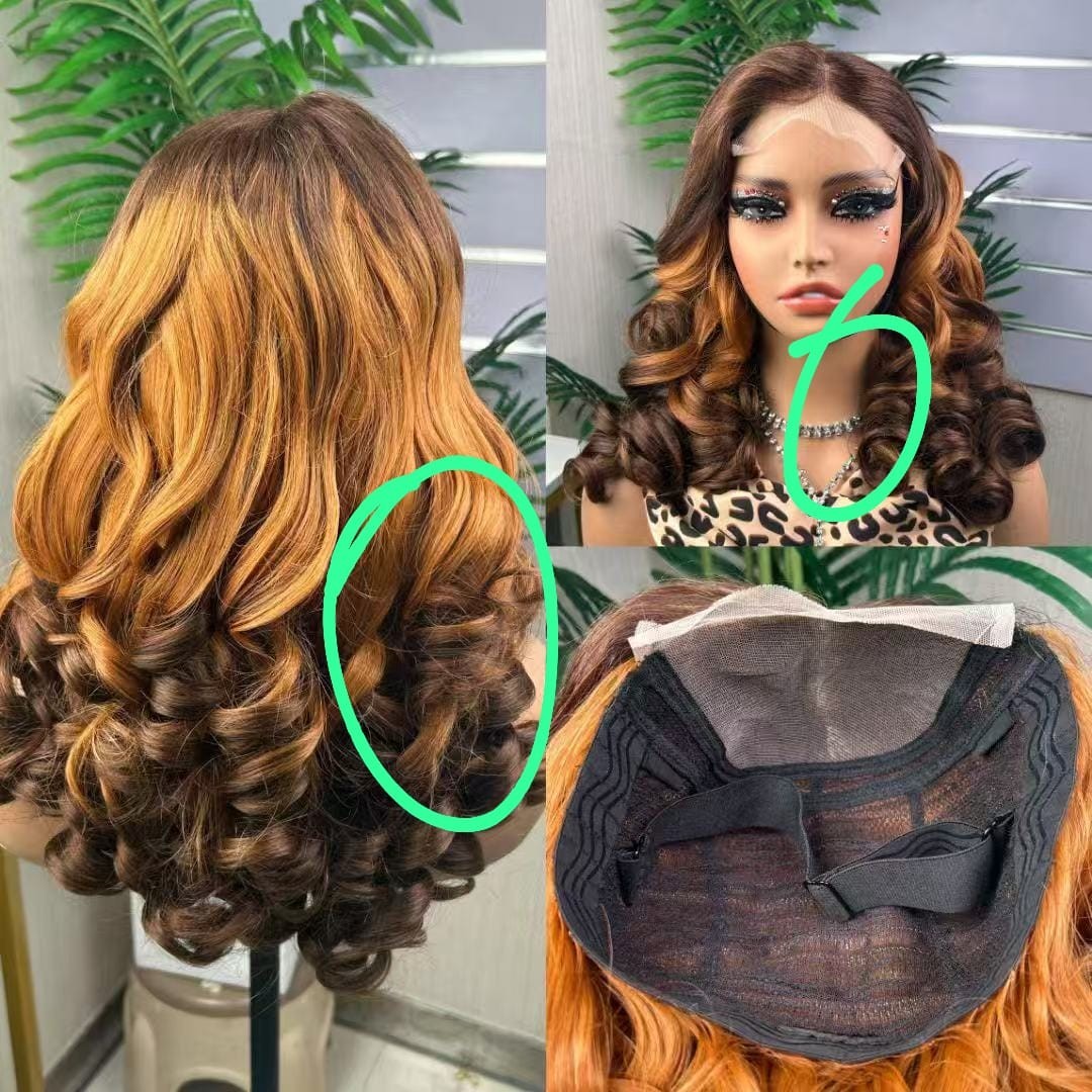 Lace Front Long human hair Wig Golden Brown/Dark Brown Adjustable