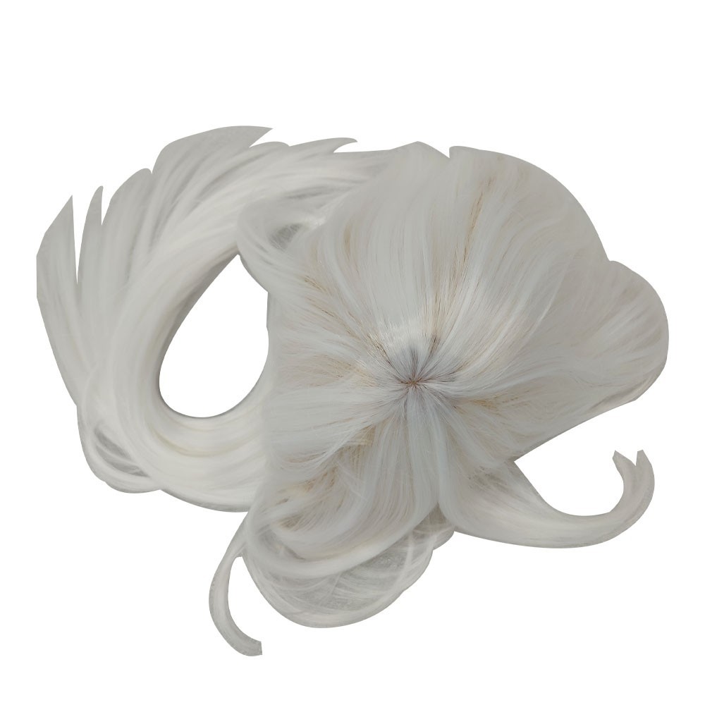 White New 80cm Straight Sleek Long Full Hair Wigs Side Bangs for Women Rose Net