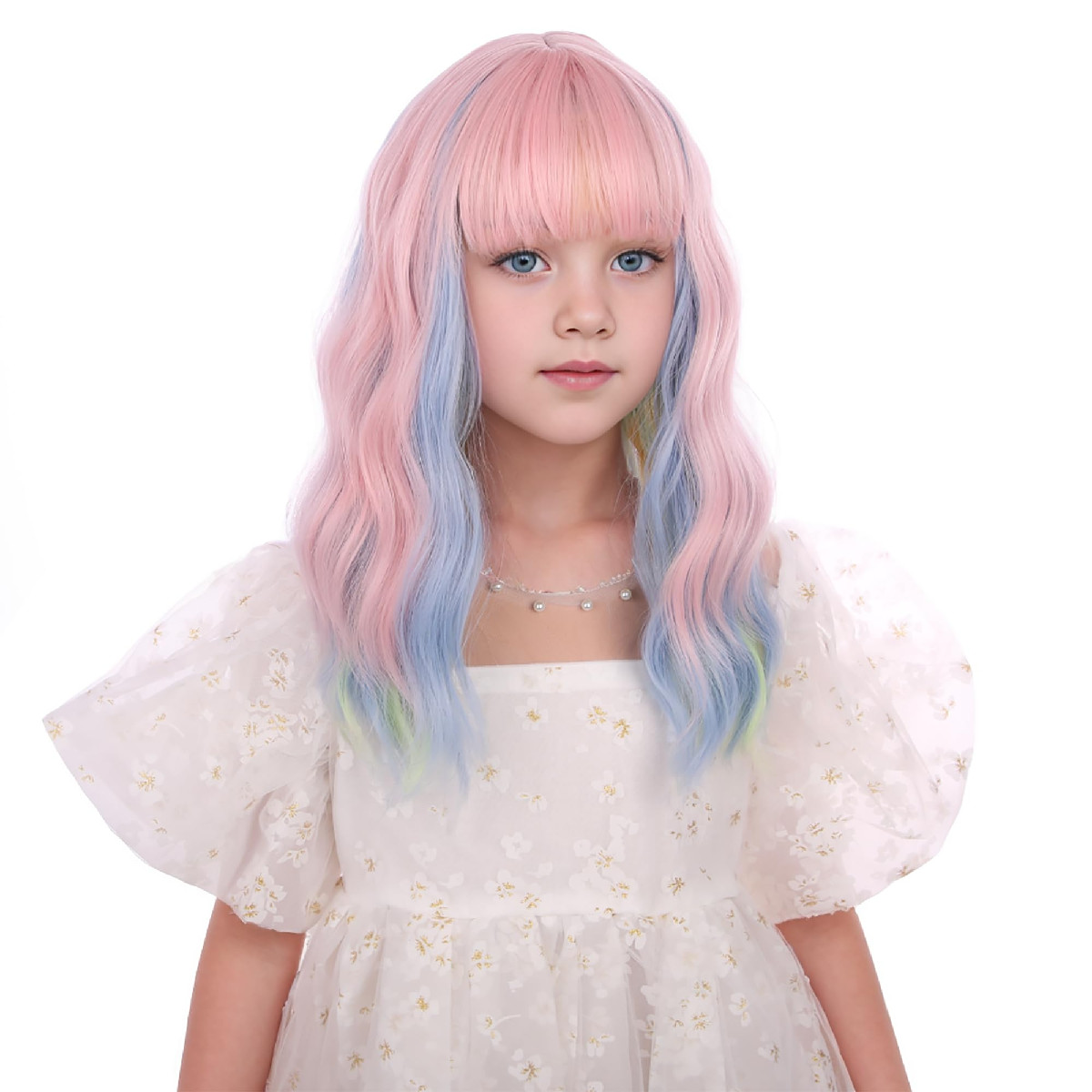 Edivd Rainbow Wig For Kids Short Colorful Wavy Curly Wig Air Bangs Heat