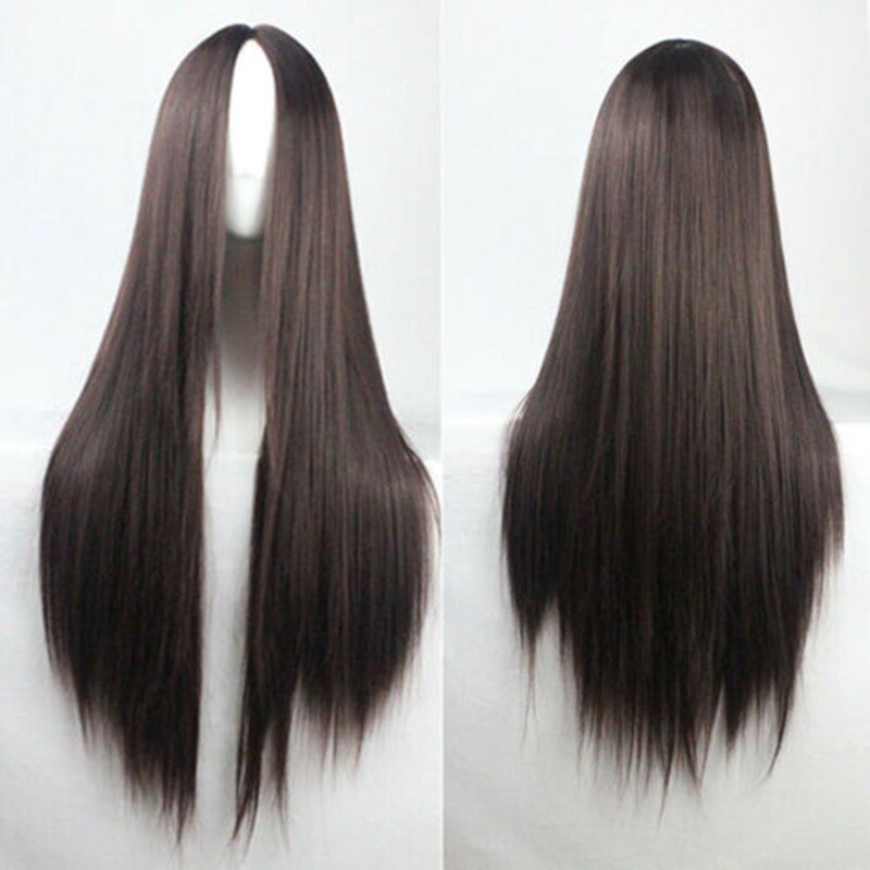 New 80cm Wigs Side Long Full Hair Costume Women Straight Sleek Bangs Cosplay