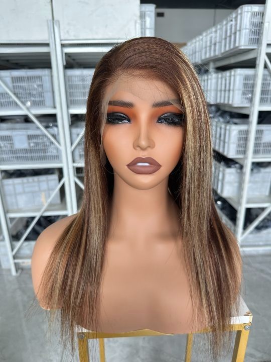 Side part 16inch As Pics Silk Straight 13×4 Lace Front Wig Human Hair For Women