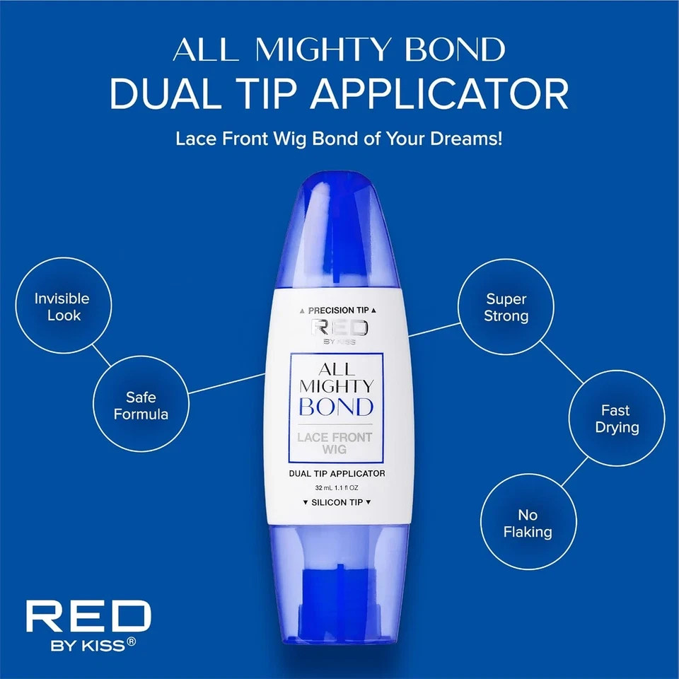 All Mighty Bond Lace Front Wig Glue, Dual Tip Applicator, Instant Drying, Water