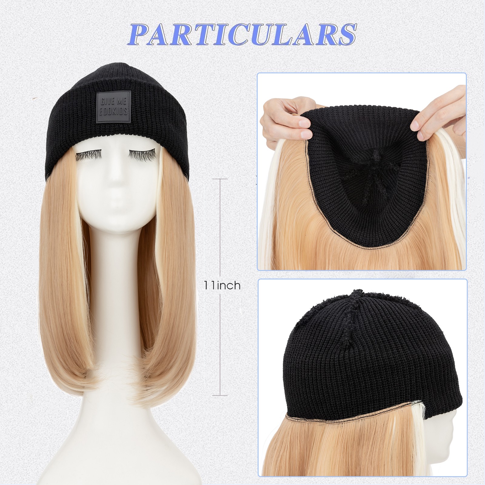 Winter Warm Knit Beanie Hat with Long Wavy Straight Synthetic Hair Wig for Woman