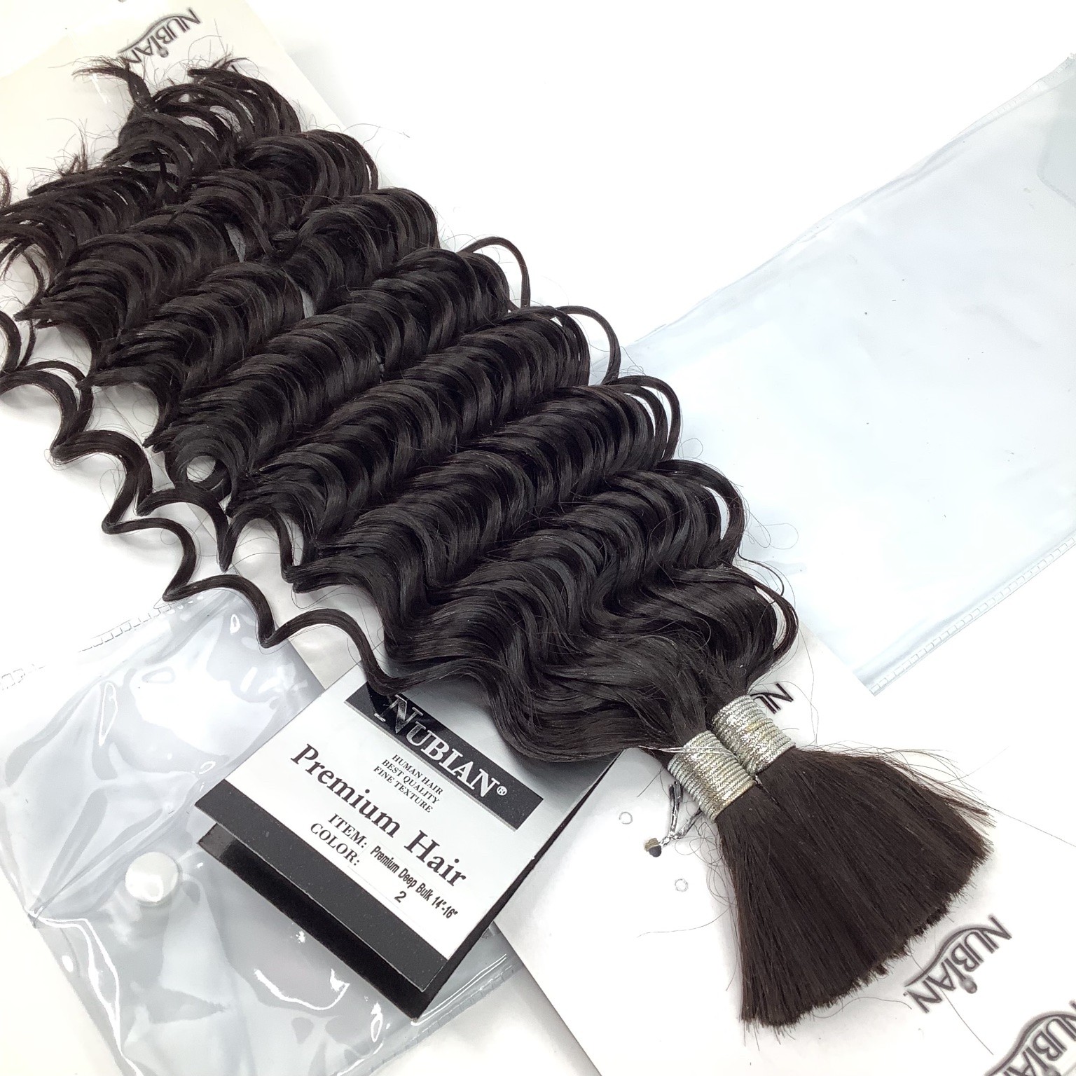 Nubian Premium Human Hair Extensions Deep Bulk 14″-16″ Color 2 Wavy