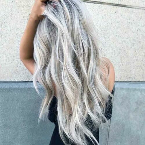 23″ Natural Full Wigs Hair Long Wavy Wig Synthetic Heat Resistant Ombre Silver