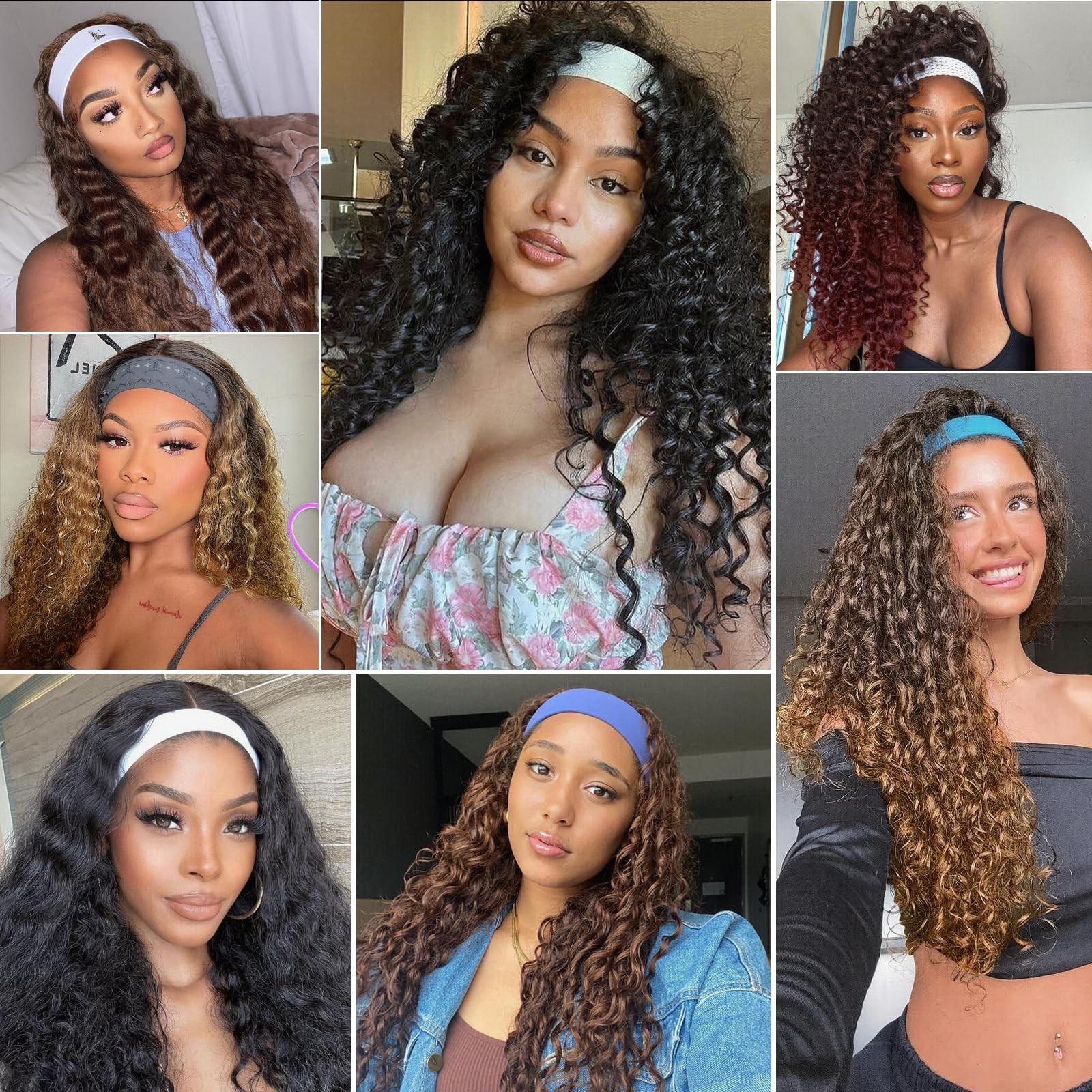 Curly Headband for , 20 Inch Wear and Go Glueless Wigs Deep Wave Half As Huma…