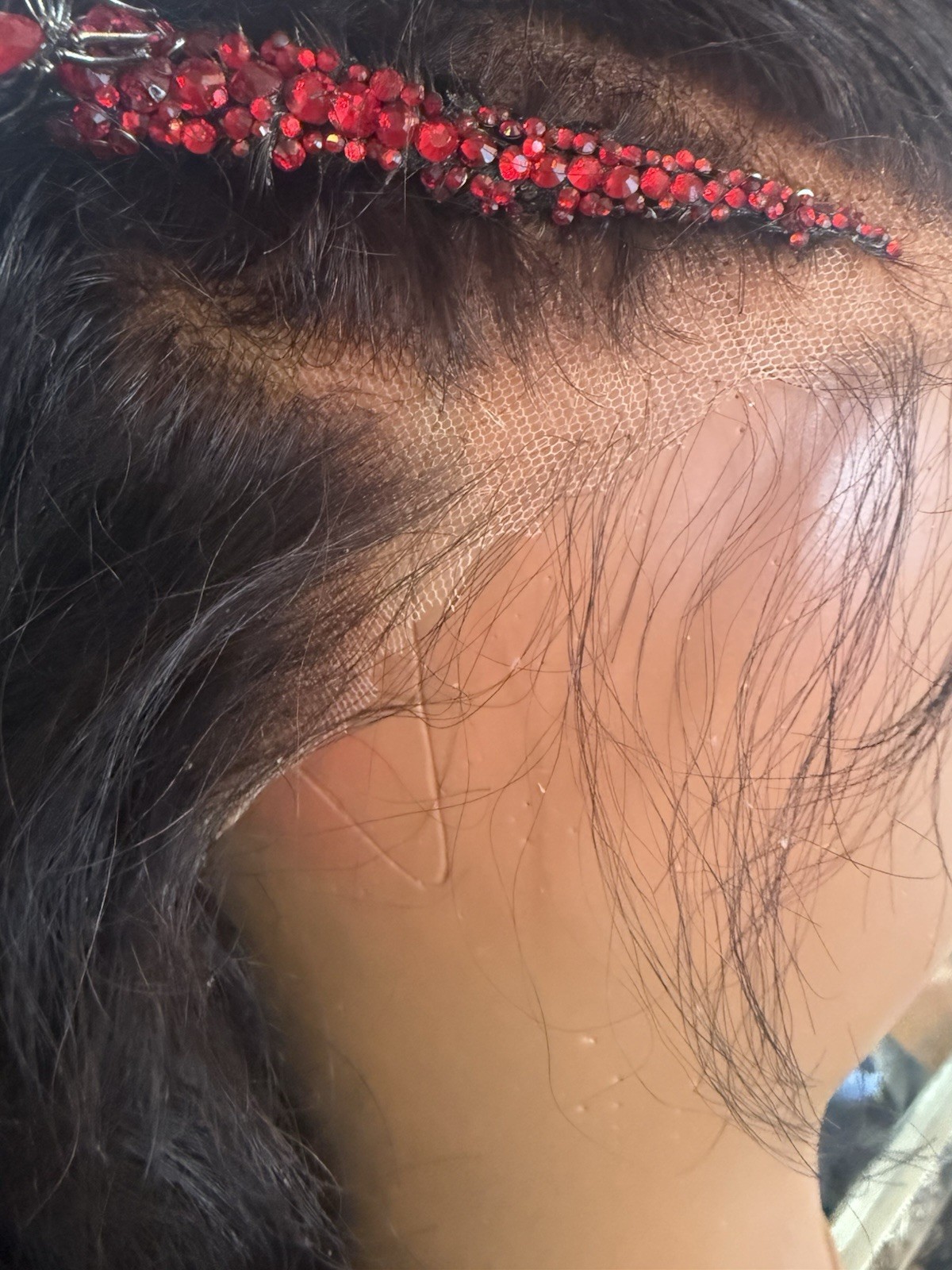 Custom styled human hair wig worn once. 13×6,30 in. w braids, crystals & spiders